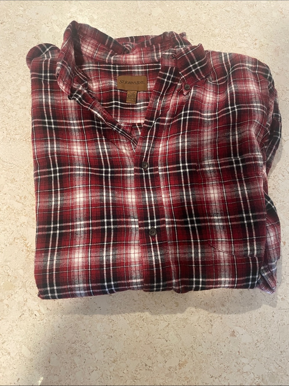 St. John's Bay Men's Burgundy Plaid Button-Down Shirt